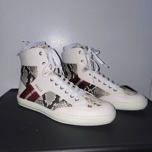 Bally Men's Snakeskin Embossed Leather High Top Sneakers